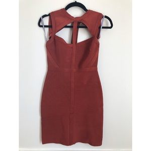 Herve Leger brick red bandage dress size small